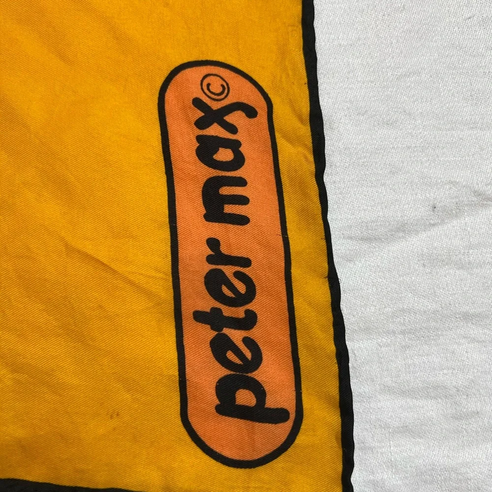 Peter Max Scarf Vintage 1970s Butterfly Psychedelic Vivid Color Gold Silk? - Picture 4 of 15